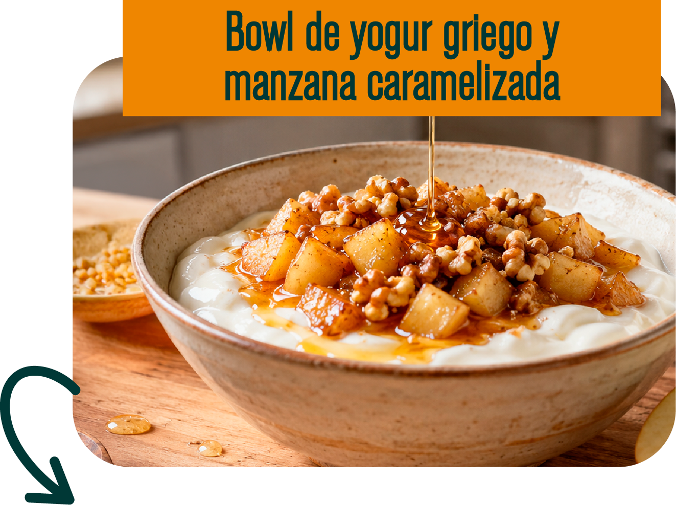 Bowl de yogur griego y manzana caramelizada